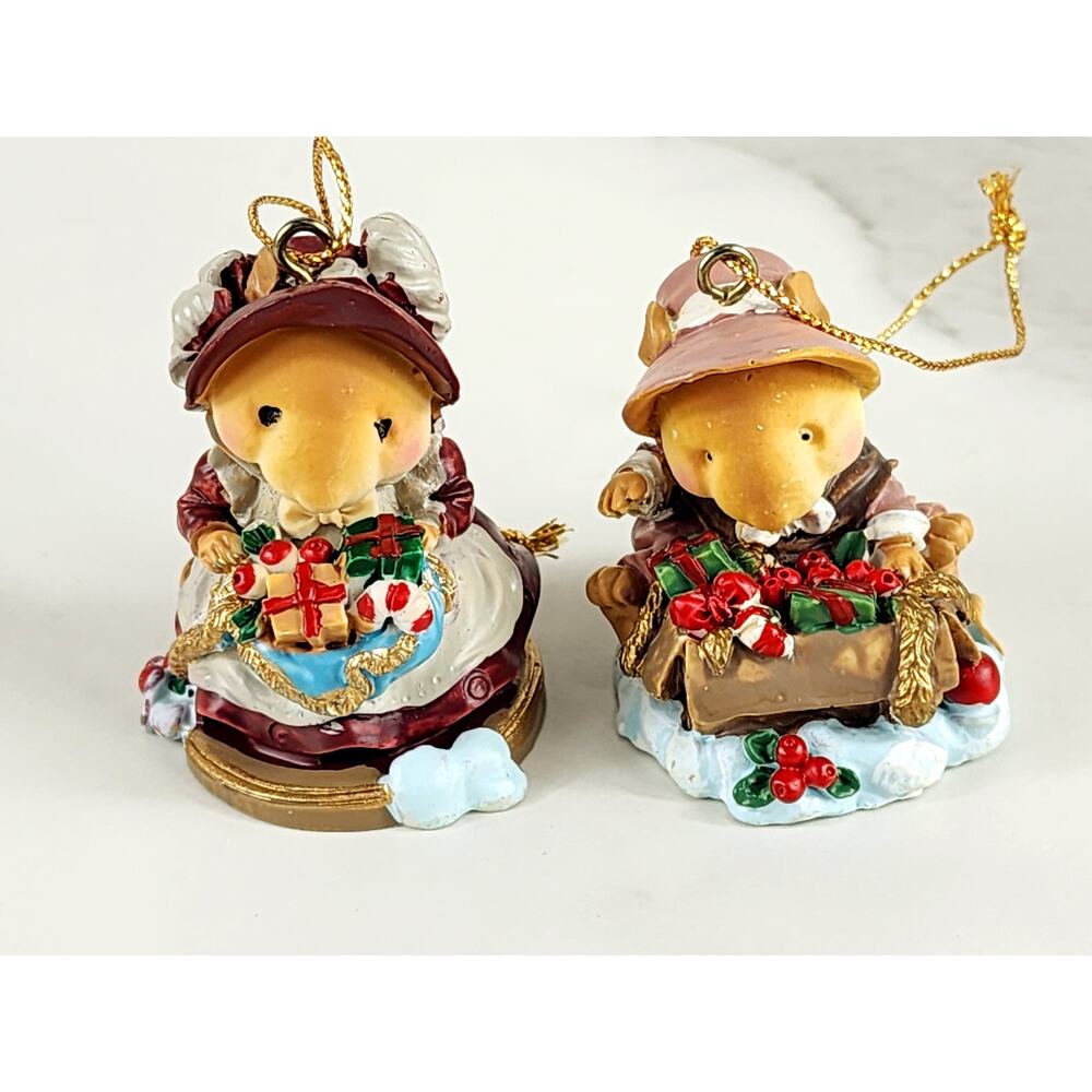 Ganz Mini Mouse Mice Tree Ornament Little Cheese 2" Resin 90s Figurine x2 Vtg